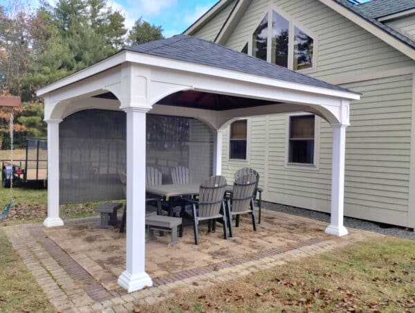 12' x 14' traditional vinyl pavilion white with ez shade curtain