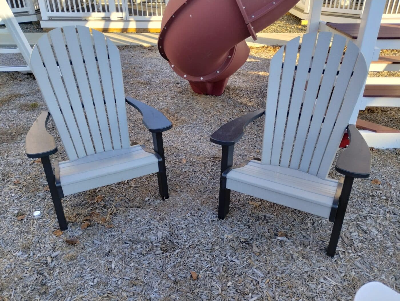 Adirondack Chair Set Hometown Structures   Adirondack Poly Chair Set Black And Light Gray 1400x1054 