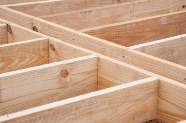 floor joists made of lumber on construction site