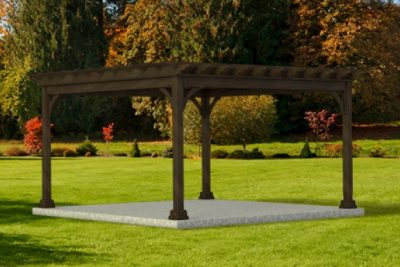 traditional cedar 14' x 14' wood stained cinder pergola