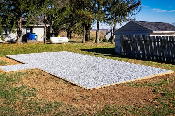 outdoor gravel shed pad