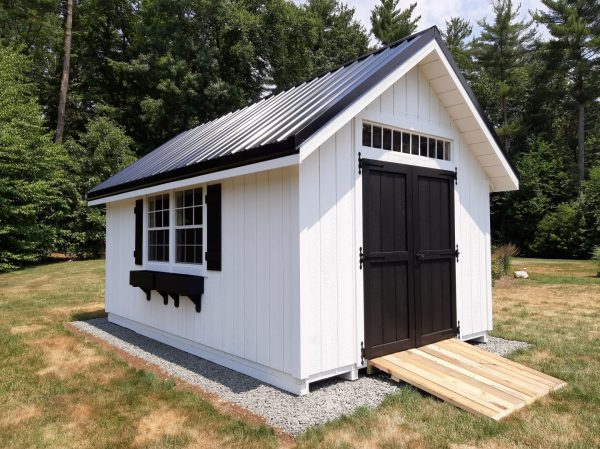 backyard gravel shed pad with ramp