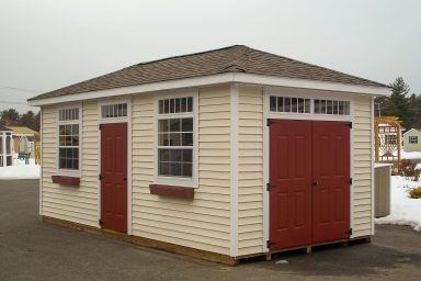 hip roof shed with vinyl siding